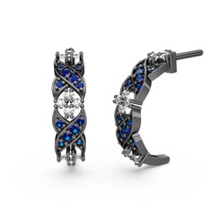 Melisa Çiçek Küpe - Lab safir ve swarovski 925 ayar siyah rodyum kaplama gümüş küpe #1w3k01n