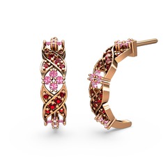 Garnet ve pembe kuvars 18 ayar rose altın küpe