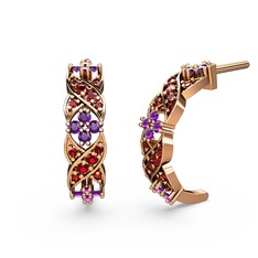 Garnet ve ametist 18 ayar rose altın küpe