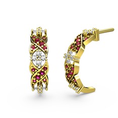 Rodolit garnet ve pırlanta 18 ayar altın küpe (0.1408 karat)