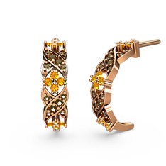 Melisa Çiçek Küpe - Dumanlı kuvars ve sitrin 14 ayar rose altın küpe #2o72a