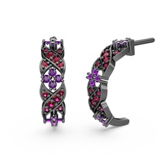 Melisa Çiçek Küpe - Rodolit garnet ve ametist 925 ayar siyah rodyum kaplama gümüş küpe #405byp