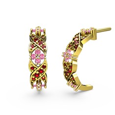 Garnet ve pembe kuvars 8 ayar altın küpe