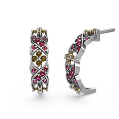 Melisa Çiçek Küpe - Rodolit garnet ve dumanlı kuvars 14 ayar beyaz altın küpe #4skuq7