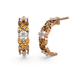 Melisa Çiçek Küpe - Sitrin ve beyaz zirkon 8 ayar rose altın küpe #5bq4p6