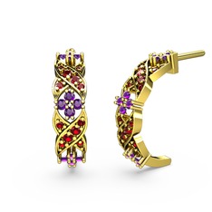 Garnet ve ametist 18 ayar altın küpe