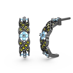 Melisa Çiçek Küpe - Peridot ve akuamarin 925 ayar siyah rodyum kaplama gümüş küpe #5qa06j