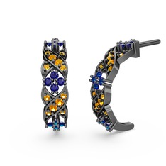 Melisa Çiçek Küpe - Sitrin ve lab safir 925 ayar siyah rodyum kaplama gümüş küpe #5y9ct7