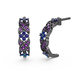 Melisa Çiçek Küpe - Ametist ve lab safir 925 ayar siyah rodyum kaplama gümüş küpe #67waoc