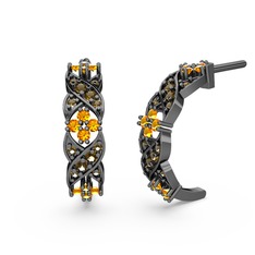 Dumanlı kuvars ve sitrin 925 ayar siyah rodyum kaplama gümüş küpe