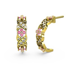 Swarovski ve pembe kuvars 14 ayar altın küpe