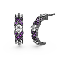 Ametist ve swarovski 925 ayar siyah rodyum kaplama gümüş küpe