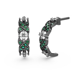 Melisa Çiçek Küpe - Yeşil kuvars ve beyaz zirkon 925 ayar siyah rodyum kaplama gümüş küpe #aeh80y