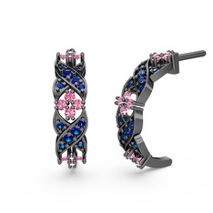 Melisa Çiçek Küpe - Lab safir ve pembe kuvars 925 ayar siyah rodyum kaplama gümüş küpe #ax1rj4