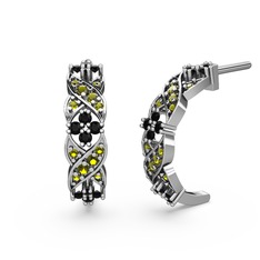 Melisa Çiçek Küpe - Peridot ve siyah zirkon 14 ayar beyaz altın küpe #bh9qgo