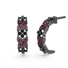 Rodolit garnet ve siyah zirkon 925 ayar siyah rodyum kaplama gümüş küpe