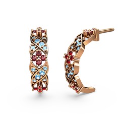 Akuamarin ve garnet 14 ayar rose altın küpe
