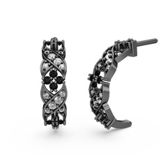 Melisa Çiçek Küpe - Swarovski ve siyah zirkon 925 ayar siyah rodyum kaplama gümüş küpe #di29f3