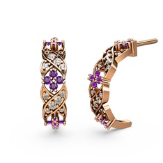 Melisa Çiçek Küpe - Beyaz zirkon ve ametist 8 ayar rose altın küpe #e4grfv