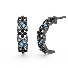 Akuamarin ve siyah zirkon 925 ayar siyah rodyum kaplama gümüş küpe