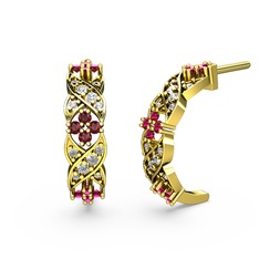 Beyaz zirkon ve rodolit garnet 18 ayar altın küpe