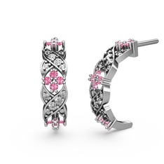 Swarovski ve pembe kuvars 14 ayar beyaz altın küpe