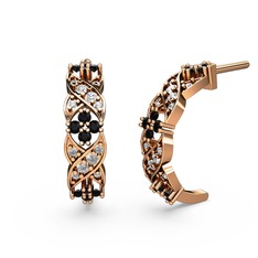 Melisa Çiçek Küpe - Beyaz zirkon ve siyah zirkon 14 ayar rose altın küpe #io5p29