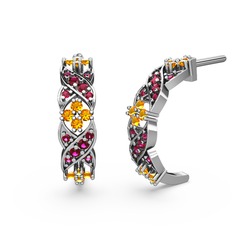 Melisa Çiçek Küpe - Rodolit garnet ve sitrin 18 ayar beyaz altın küpe #itjzqt