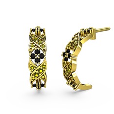 Peridot ve siyah zirkon 14 ayar altın küpe