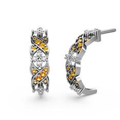 Sitrin ve swarovski 14 ayar beyaz altın küpe
