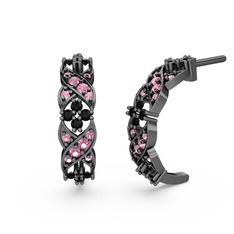 Pembe kuvars ve siyah zirkon 925 ayar siyah rodyum kaplama gümüş küpe