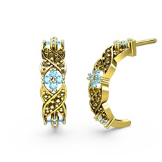 Dumanlı kuvars ve akuamarin 18 ayar altın küpe