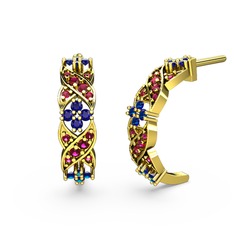 Rodolit garnet ve lab safir 18 ayar altın küpe