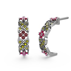 Peridot ve rodolit garnet 18 ayar beyaz altın küpe