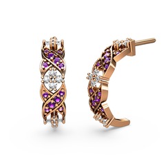 Melisa Çiçek Küpe - Ametist ve swarovski 925 ayar rose altın kaplama gümüş küpe #mt3uss