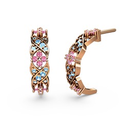 Melisa Çiçek Küpe - Akuamarin ve pembe kuvars 8 ayar rose altın küpe #nhtvvi