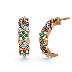 Akuamarin ve yeşil kuvars 18 ayar rose altın küpe