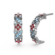 Akuamarin ve garnet 14 ayar beyaz altın küpe