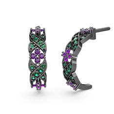 Melisa Çiçek Küpe - Yeşil kuvars ve ametist 925 ayar siyah rodyum kaplama gümüş küpe #oq3pdl