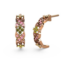 Pembe kuvars ve peridot 925 ayar rose altın kaplama gümüş küpe