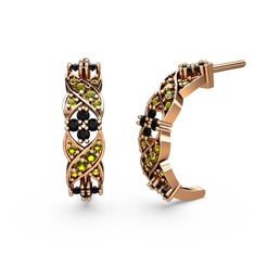 Peridot ve siyah zirkon 14 ayar rose altın küpe