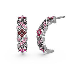 Melisa Çiçek Küpe - Pembe kuvars ve rodolit garnet 8 ayar beyaz altın küpe #qdx1mj