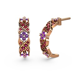 Rodolit garnet ve ametist 18 ayar rose altın küpe