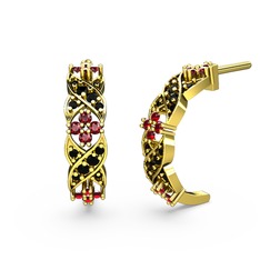 Siyah zirkon ve garnet 18 ayar altın küpe