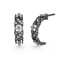 Melisa Çiçek Küpe - Swarovski ve pırlanta 925 ayar siyah rodyum kaplama gümüş küpe (0.1408 karat) #rzzd0n