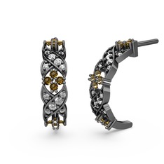 Melisa Çiçek Küpe - Swarovski ve dumanlı kuvars 925 ayar siyah rodyum kaplama gümüş küpe #sd9mft