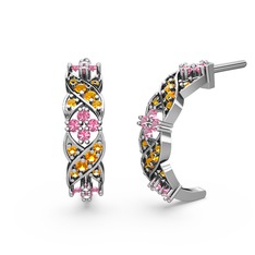 Melisa Çiçek Küpe - Sitrin ve pembe kuvars 925 ayar gümüş küpe #tjjj11