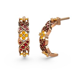 Melisa Çiçek Küpe - Garnet ve sitrin 8 ayar rose altın küpe #u2722c
