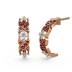 Rodolit garnet ve beyaz zirkon 14 ayar rose altın küpe