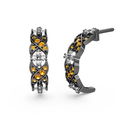 Melisa Çiçek Küpe - Sitrin ve beyaz zirkon 925 ayar siyah rodyum kaplama gümüş küpe #udsmif